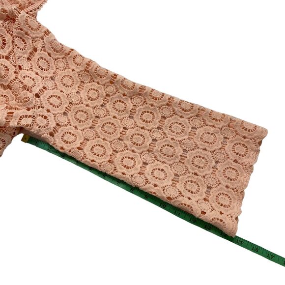 RAFELLA Peach Crochet Wide Sleeve Blouse Size Small Womens Boho Lace Pink Sheer - Picture 9 of 9